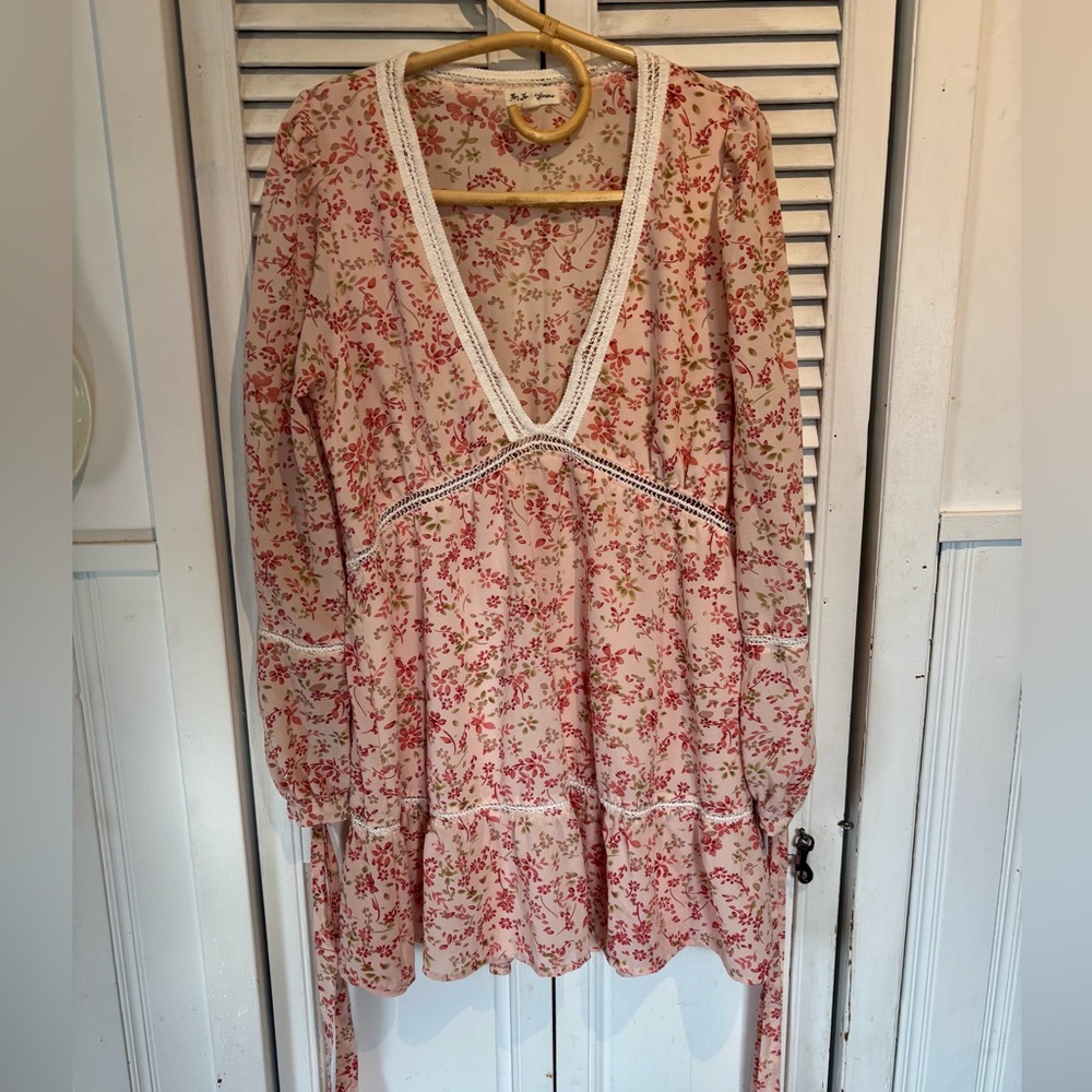 For Love & Lemons Pink Floral Crochet-Trim dress - Picture 2 of 6